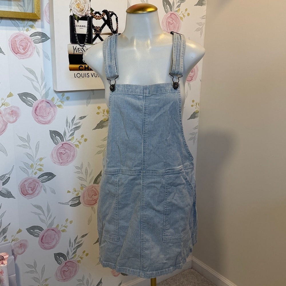 Altar'd State Blue and White Striped Overalls Dress